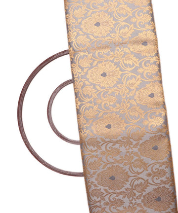 Grey Colour Floral Design Banarasi Brocade Silk Fabric